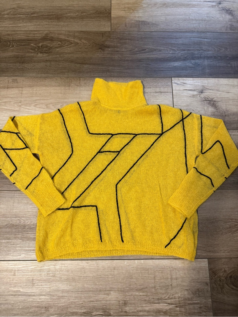 rag & bone Yellow Turtleneck Sweater with Black Geometric Trim - Sonya T Neck